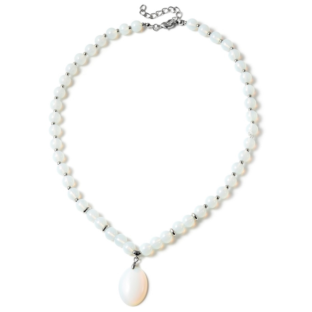 Elegant Opalite Beaded Necklace with Tear Drop Pendant